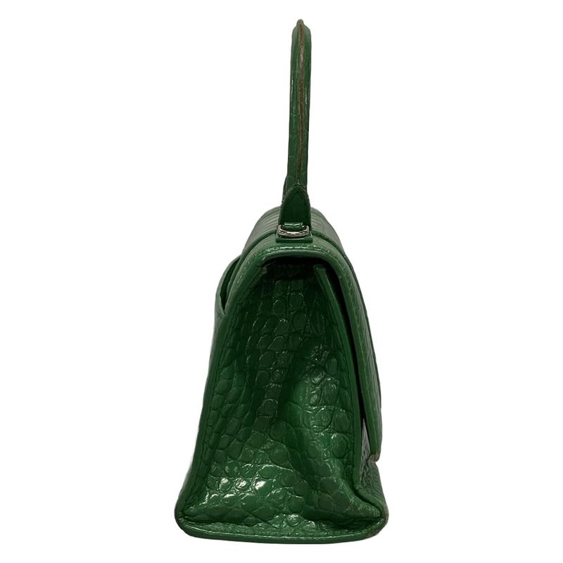 Balenciaga Handbag Hourglass Top Handle Small 593546 Green Shape Pressed Leather