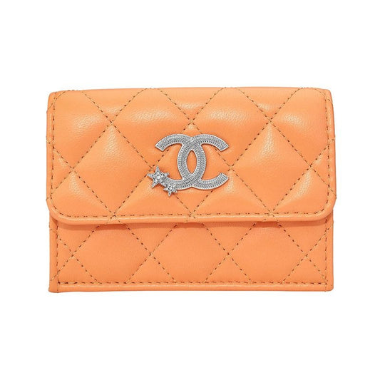 Chanel Petit Portefeuille a Rabat Orange Tri-Fold Wallet
