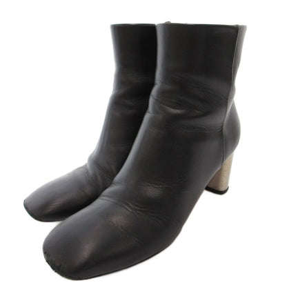 Celine Banban Short Boots Square Toe Side Zip Metal Heel 37.5 Black Silver YJ