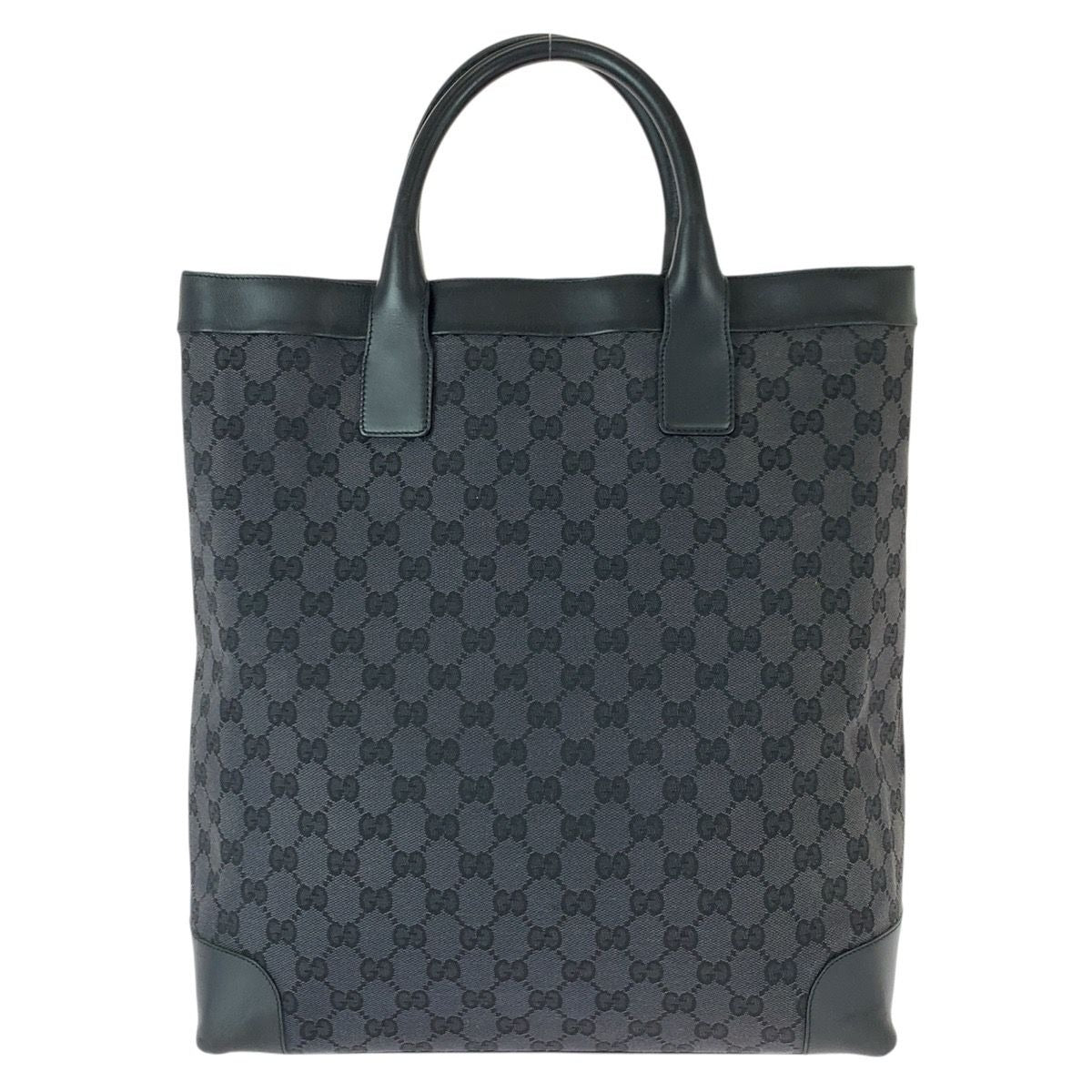 Gucci GG Pattern Black Canvas Leather Tote