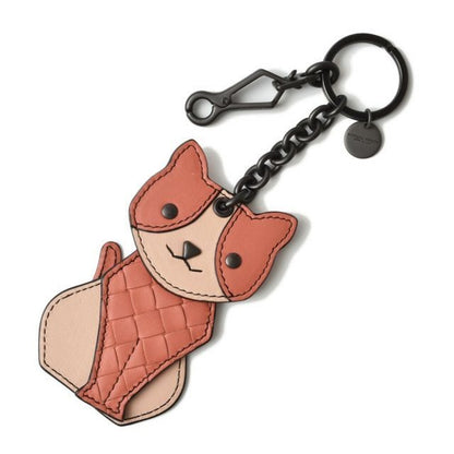 Bottega Veneta Key Ring Holder Bag Charm Cat Hibiscus Peach
