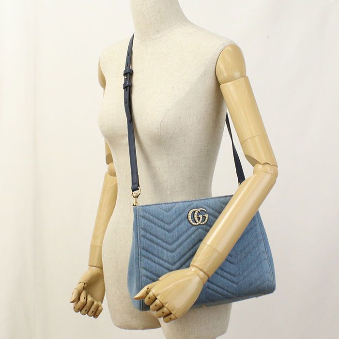 Gucci 2WAY GG Marmont 448054 Tote Bag Denim Leather Women
