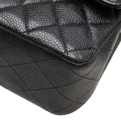 Chanel Coco Mark Matelasse 25 Double Flap Chain Shoulder Bag Black Caviar Skin