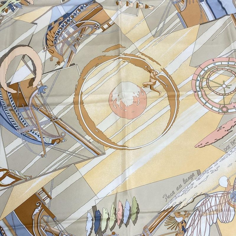 Hermes Scarf Carré 90 Light Brown×pink Beige×multi Face Au Large