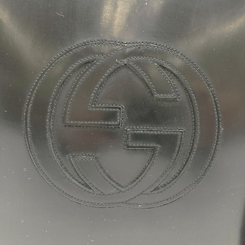 Gucci Old Gucci 000 1013 Interlocking G Shoulder Bag Handbag Black Patent