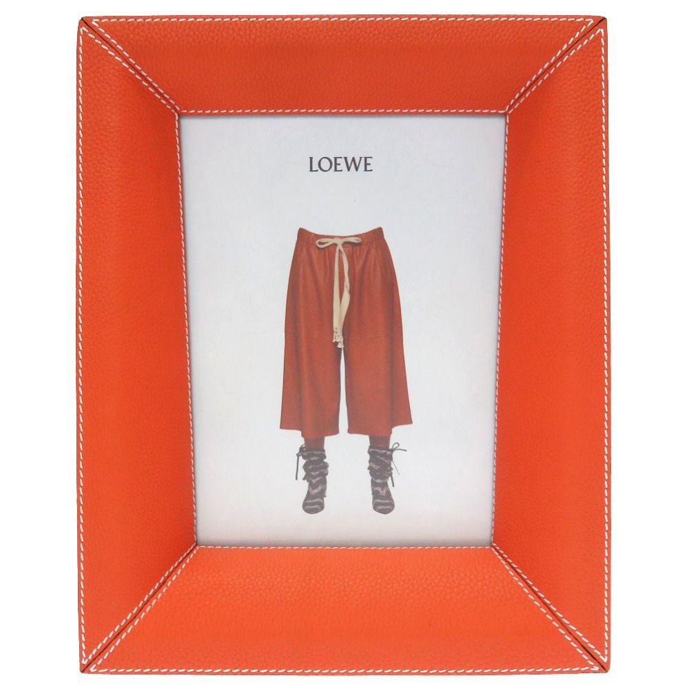 Loewe Picture Frame Photo Wood Leather Orange Glass 0049