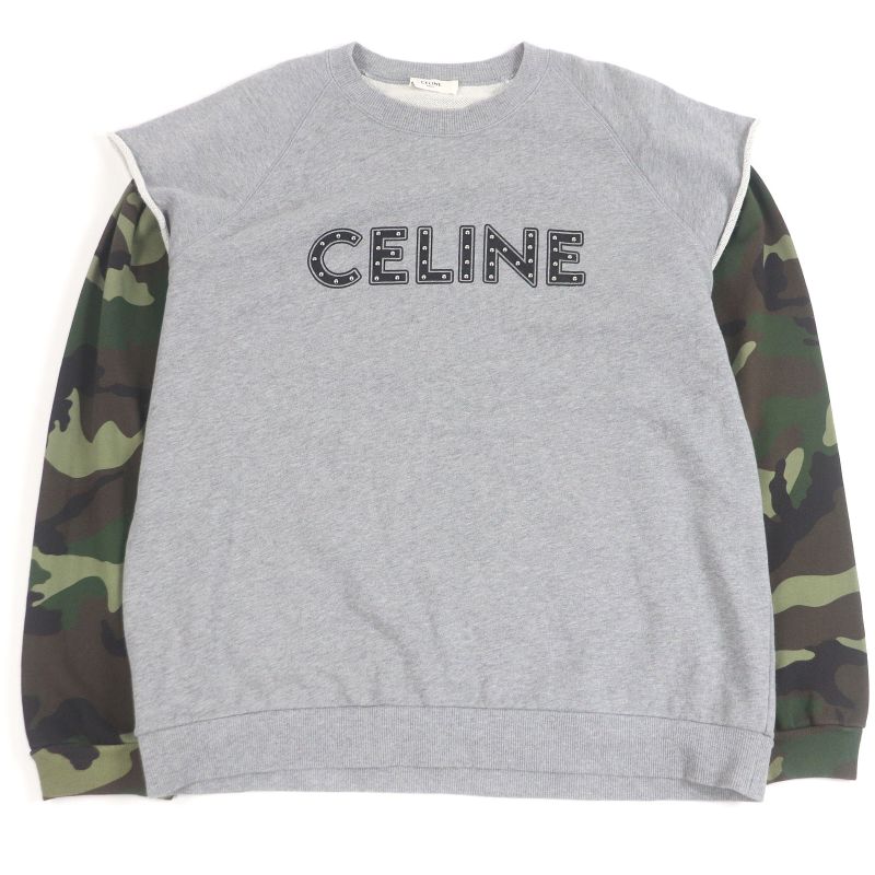 Celine 2y340052h Sleeve Chamois Pattern Studded Docking Design Sweatshirt Grey