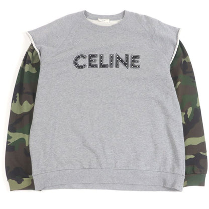 Celine 2y340052h Sleeve Chamois Pattern Studded Docking Design Sweatshirt Grey