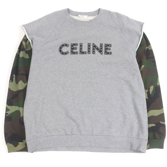 Celine 2y340052h Sleeve Chamois Pattern Studded Docking Design Sweatshirt Grey