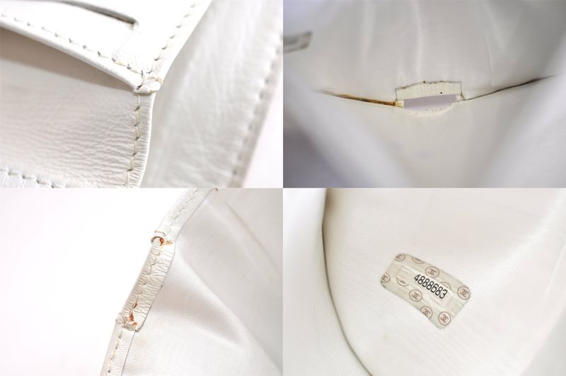 Chanel Calfskin Folding Wallet CC Logo White 2821n