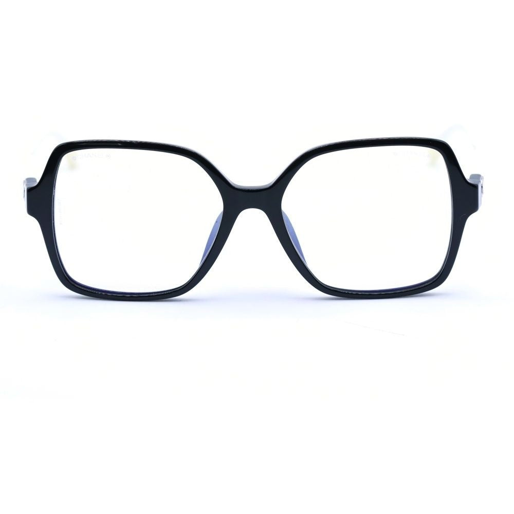 Chanel Optical CC Logo Square Shape Sunglasses Black Frame Blue Lens