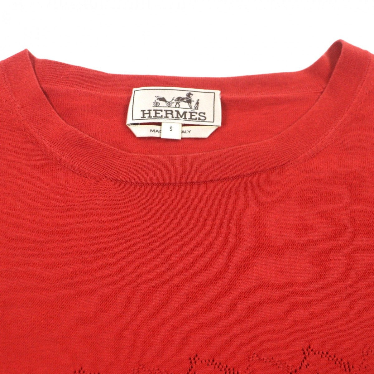 Hermes Cotton Perforated Hose Crew Neck Short Sleeve Knit Red S — view 2