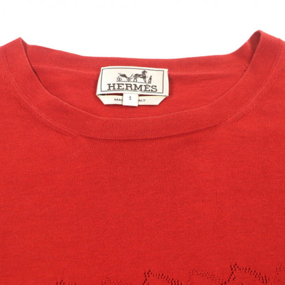 Hermes Cotton Perforated Hose Crew Neck Short Sleeve Knit Red S — view 2