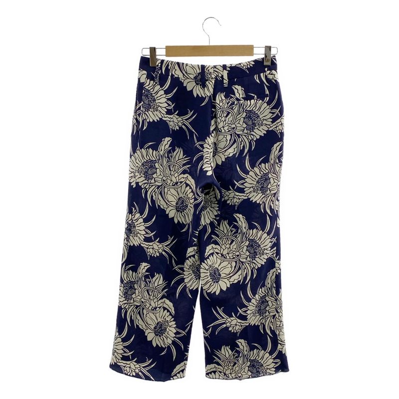 Prada - Silk Allover Flower Print Tapered Pants - 38S - Navy White - Women's