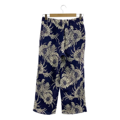 Prada - Silk Allover Flower Print Tapered Pants - 38S - Navy White - Women's