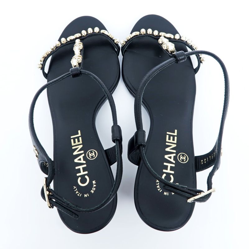 Chanel Strap Sandals G36122 Black 37 1 2C Coco Mark Sandals Women's
