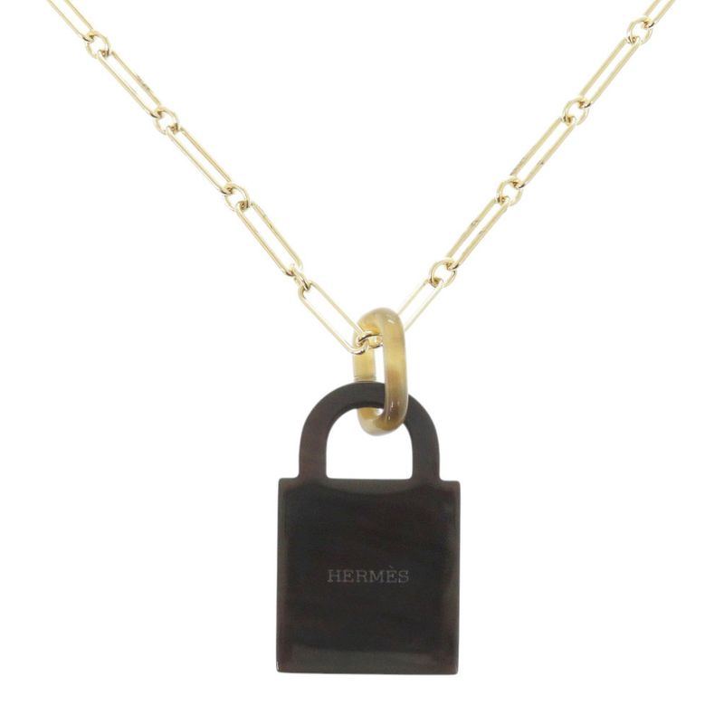 Hermes Amulet Cadenas GM Buffalo Horn/lacquer Brown Necklace Brown 1757 Hermes