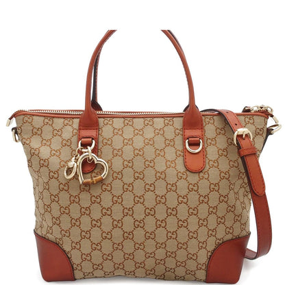 Gucci Heart Bit Beige Orange GG Canvas Leather Tote Bag
