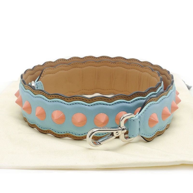 Fendi Strap You Shoulder Strap Studded Blue With Pink Studs
