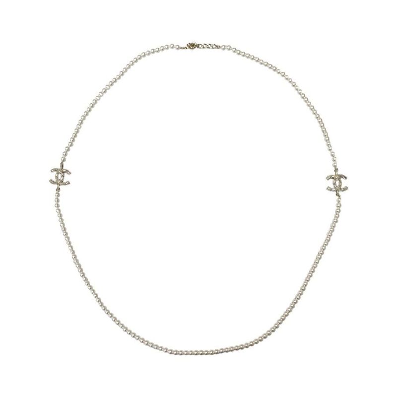 Chanel Long Necklace Coco Mark Rhinestone Pearl 2024 Gold Hardware Chanel