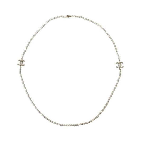 Chanel Long Necklace Coco Mark Rhinestone Pearl 2024 Gold Hardware Chanel