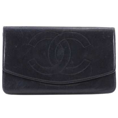 Chanel Coco Mark Vintage Lambskin Black Women's Long Wallet