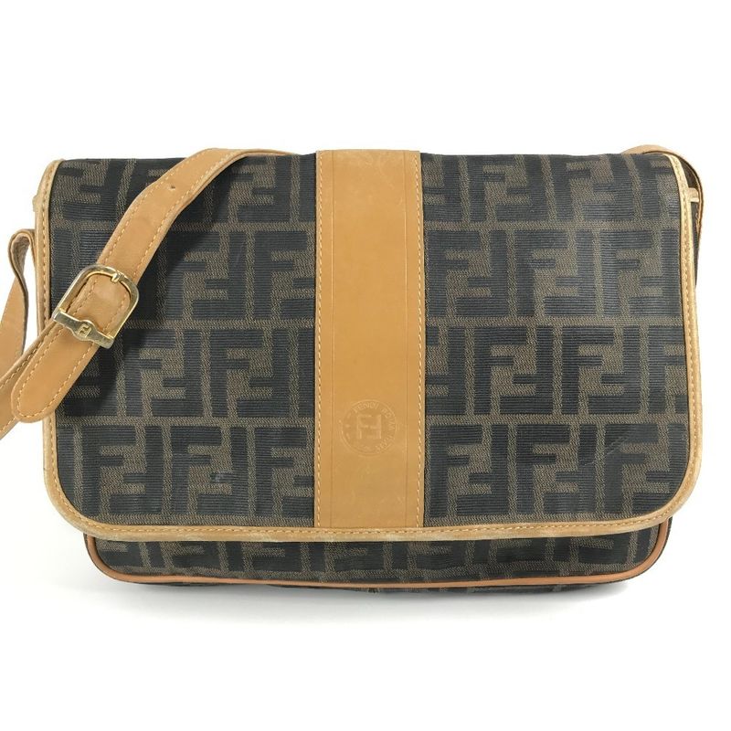 Fendi Shoulder Bag Zucca Logo Pvc/leather Brown