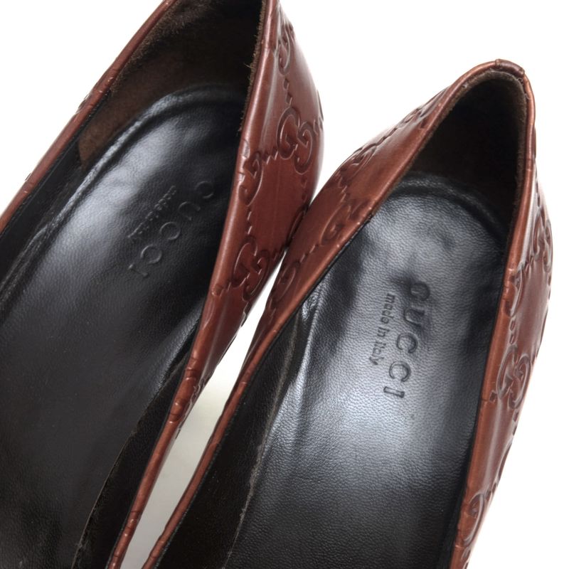Gucci/Gucci Pumps Shoes Women Leather Dark Brown Interlocking Leather Sole High