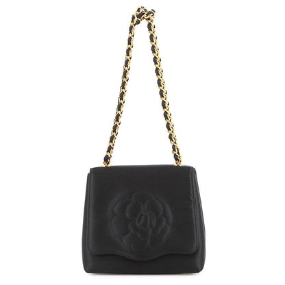 Chanel Handbag Knot Chain Camellia Satin Party Bag Black