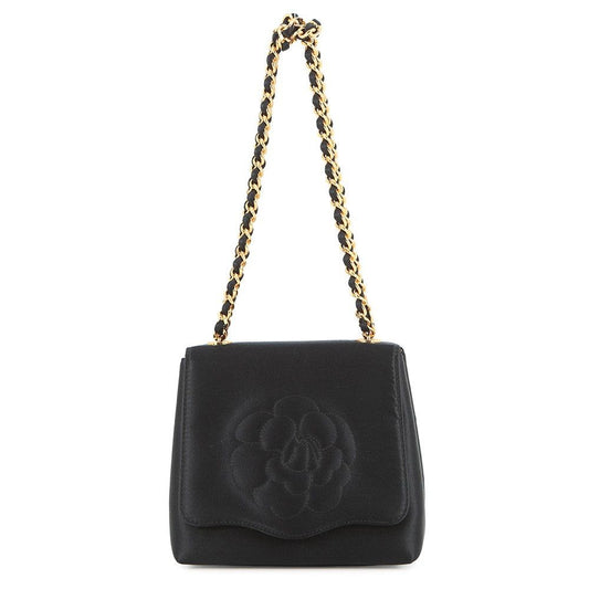 Chanel Handbag Knot Chain Camellia Satin Party Bag Black