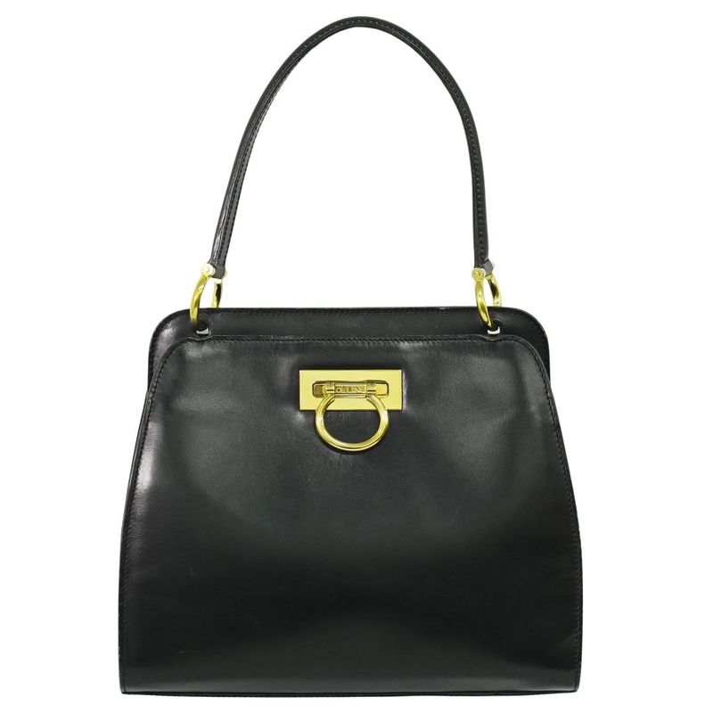 Authentic Celine Leather Handbag Black Bag Pre-owned [follow-up Discount