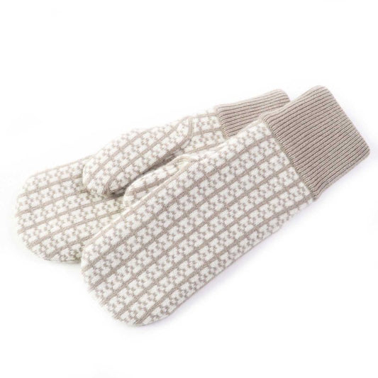 Hermes Hope 100% Cashmere Jacquard H Motif Knit Mittens/gloves Glazed Ivory S