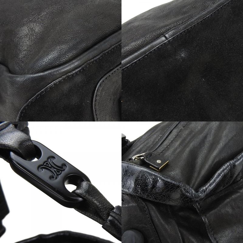Celine Shoulder Bag Leather Halaco Suede Black Silver Hardware Shoulder Women