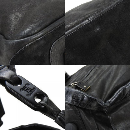 Celine Shoulder Bag Leather Halaco Suede Black Silver Hardware Shoulder Women