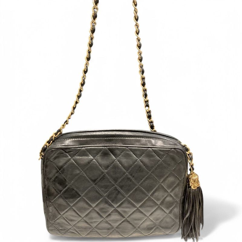 Chanel ⑤ 1554793 80-90s Diagonal Pocket Lambskin Matelasse Shoulder Bag Women