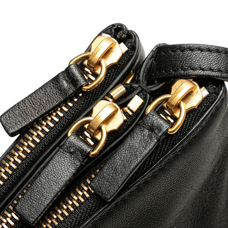 Celine Trio Large Crossbody Shoulder Bag Black Gold Hardware Leather Women's