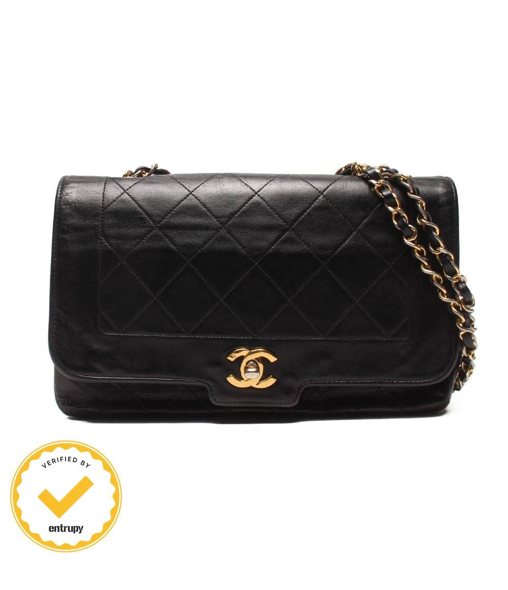 Chanel Chain Shoulder Bag Crossbody Gold Diana Quilted