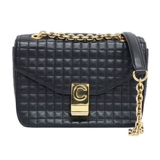 Celine Chain Shoulder Bag Quilted Black Gold Hardware Leather