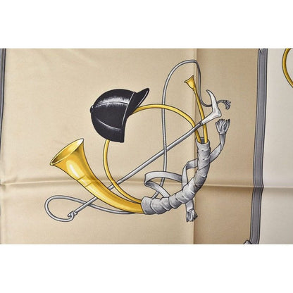 Celine Scarf Vintage Carre 90 Carriage Harness Gold White Black — view 7