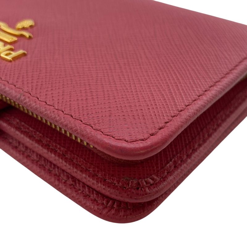 Prada 1ml018 Saffiano Bifold Wallet Branded Coin Purse Bill Pink Ladies