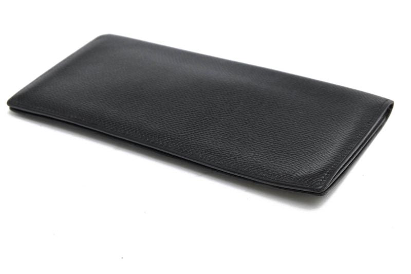 Hermes Long Wallet Men Leather Genuine Leather Black Mc2 Fleming No Change