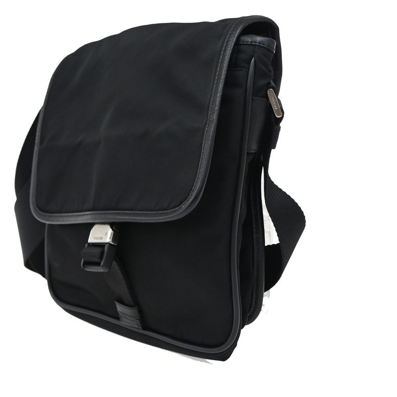 Prada Shoulder Bag Tessuto Nylon Leather Black Silver 87ka852