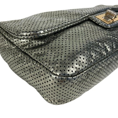 Chanel Shoulder Bag 255hardware Leather Metallic Grayish