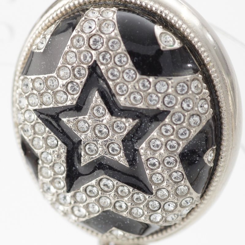 Chanel A23K Rhinestone Coco Mark Star Earrings Accessories GP Silver Black