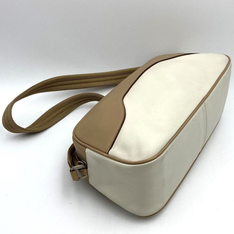Prada Shoulder Bag Handbag Bag Leather Brown And Ivory Brown White Women Men