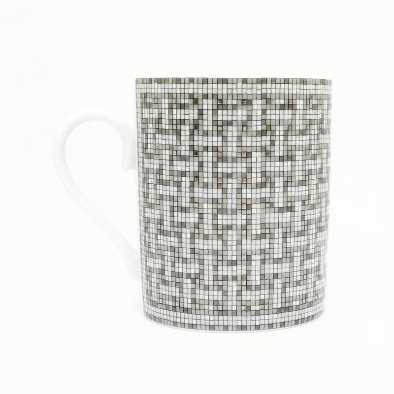 Hermes Mug Mosaic 24 Platinum Silver Color White Pottery Tableware