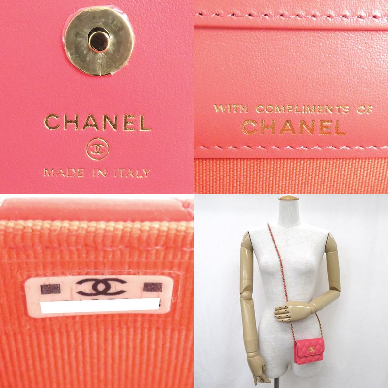Chanel Matelasse Chain Pochette Salmon Pink Cd0204 Gold Hardware Cuff
