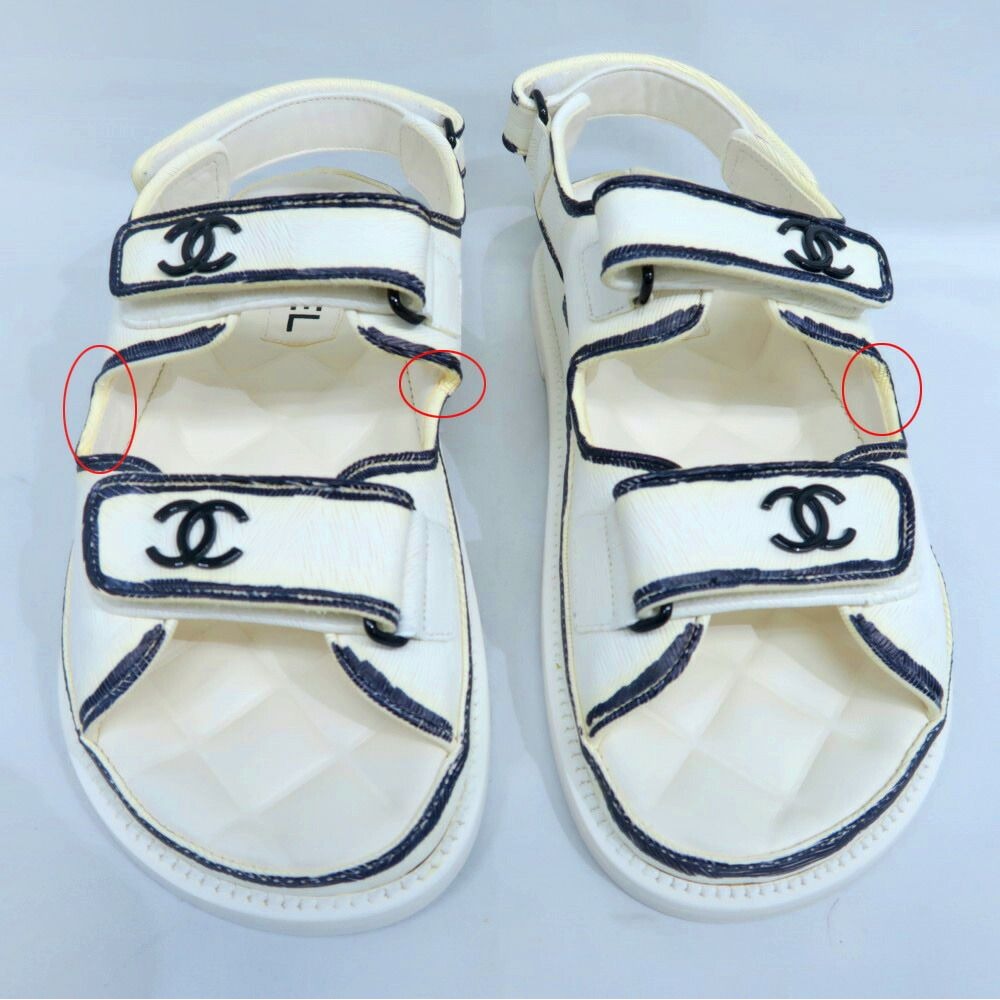 Chanel Velcro Comfort Sandals CC Mark Off White Black 38C — view 3