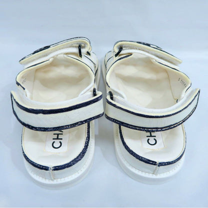 Chanel Velcro Comfort Sandals CC Mark Off White Black 38C — view 4