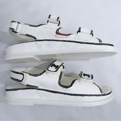 Chanel Velcro Comfort Sandals CC Mark Off White Black 38C — view 6
